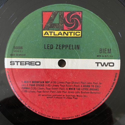 Led Zeppelin IV Vinyl record near mint, 1st Greek press 1971