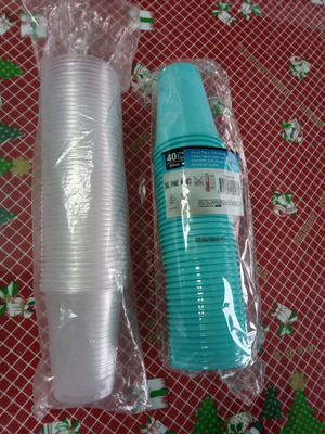 Plastic disposable cups 200ml, transparent and mint, pack of 90 pcs