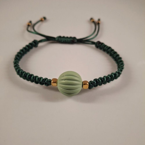 Handmade macrame bracelet with large green acrylic bead like new