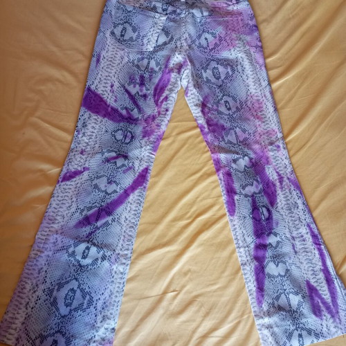Y2K flare pants with snake print and purple tie dye details like new