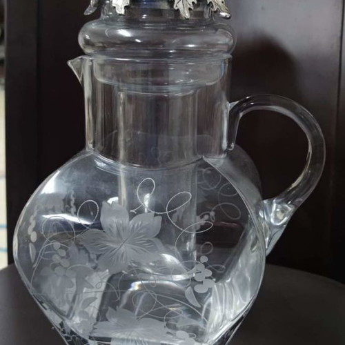 Bohemia crystal pitcher used with silver-plated stopper and ice tube