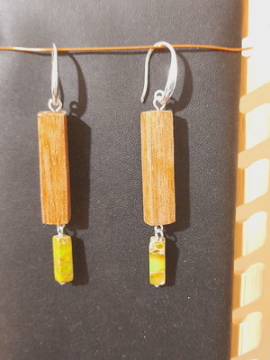 Silver earrings 925 with wood and semi-precious stones new