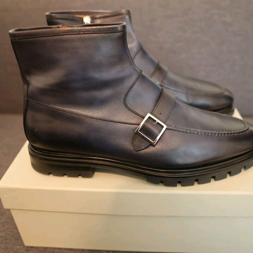 Santoni blue calf leather boots new