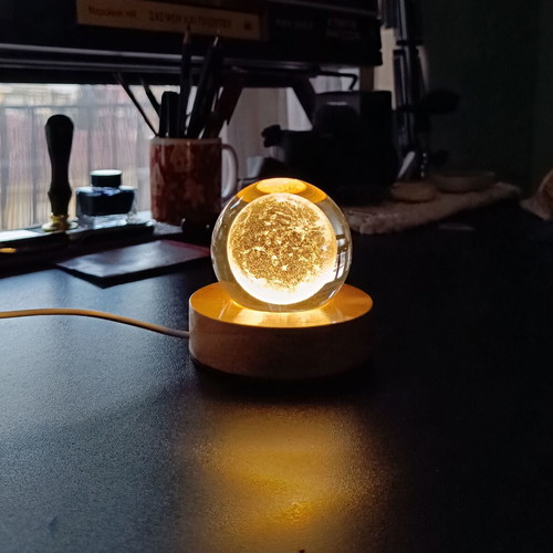LED decorative lamp like new with moon theme and wooden base