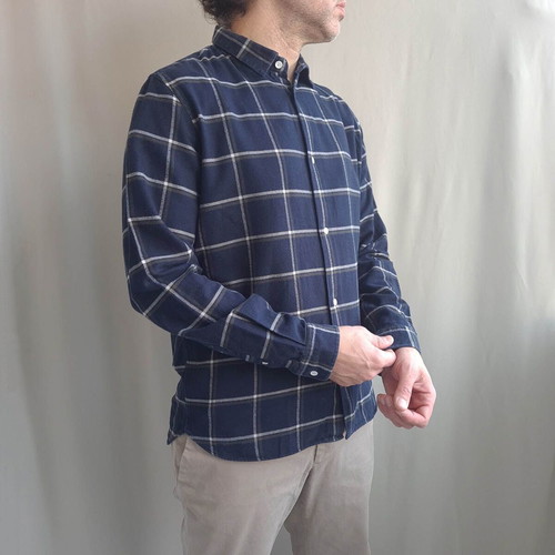 No Nationality men's flannel shirt size L used, blue, checked, thick