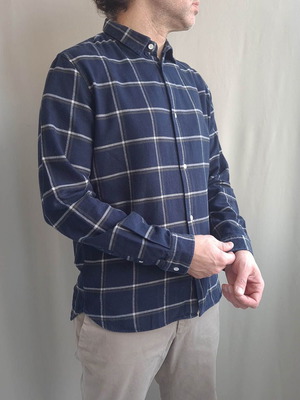 No Nationality men's flannel shirt size L used, blue, checked, thick