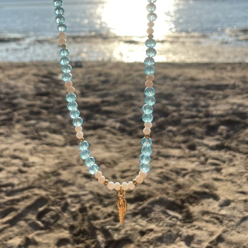 Necklace stainless steel new, blue and gold