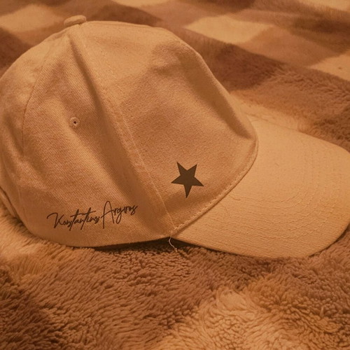 Hat Konstantinos Argyros with embroidered signature, like new, white