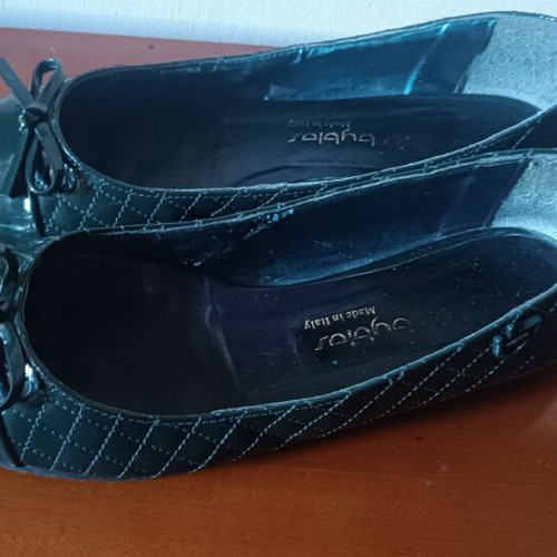 Blu Byblos No 38 ballerinas used, dark green quilted patent leather