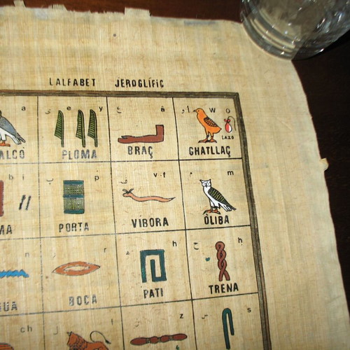 Authentic Egyptian papyrus like new with hieroglyphic alphabet