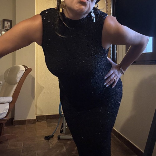Prestige long black dress with sequins and open back new