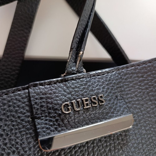 Guess Black Tote Shoulder Bag used, eco leather, beige details