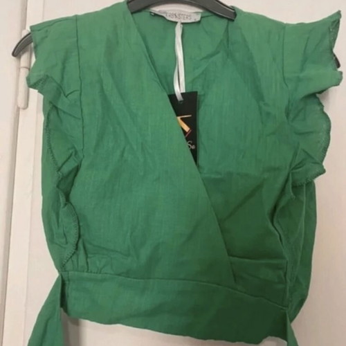 Summer set linen, crop top and A-line skirt, new, green, size large