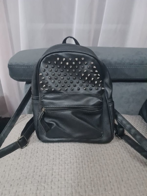 Black women's backpack in eco leather with metal studs