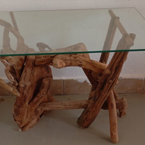 Handmade tables from roots and branches with glass top, new