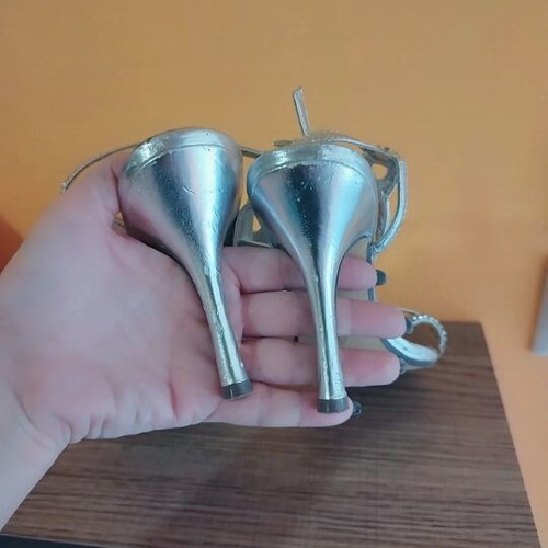 Silver sandals with rhinestones size 36 used, Why Not brand