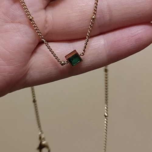 Jewelry set with green stone stainless steel necklace and ring new