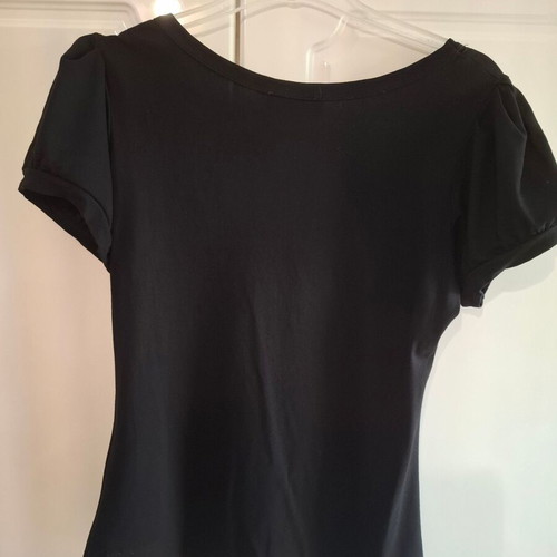 Forel black blouse like new with puff sleeves and pink tweed bows