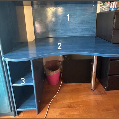 Desk set with wall panel and side shelf, 3 pieces