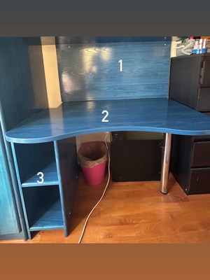 Desk set with wall panel and side shelf, 3 pieces
