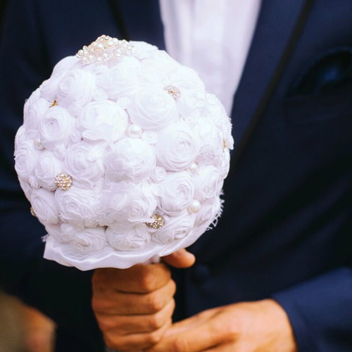 Wedding bouquet white handmade with swarovski and pearls