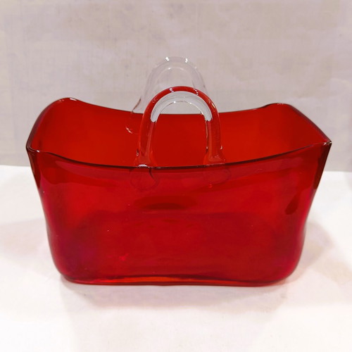 Vintage Handmade Purse Vase Murano Style Mouth-Blown Glass, like new