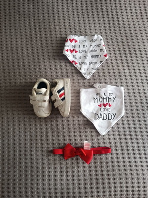 Adidas baby shoes size 18 with bibs and headband set
