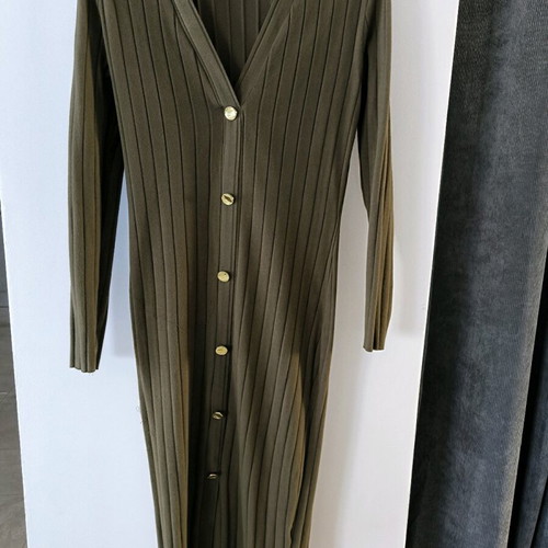Rib long-sleeve dress Zara new khaki with gold buttons