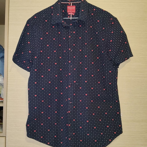 Shirt with hearts, blue, size L