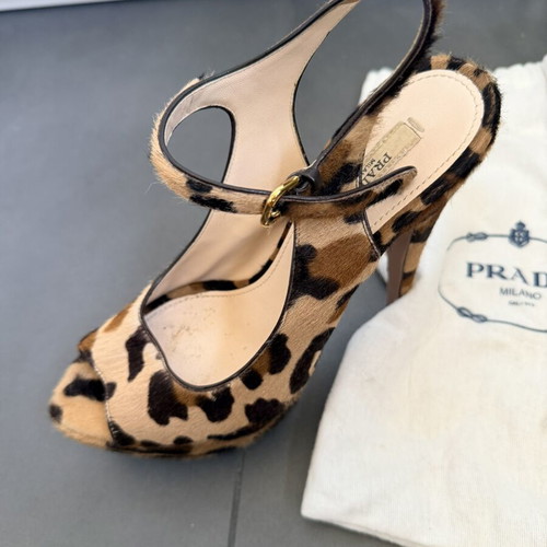 Prada animal print platform sandals