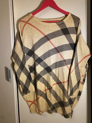 Oversized knitted sweater new, 80% cotton, beige and brown, onesize