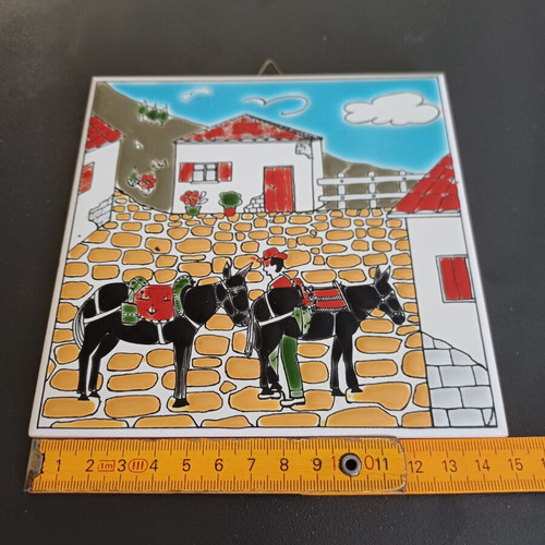 Ceramic tile decorative with muleteer and donkeys, like new