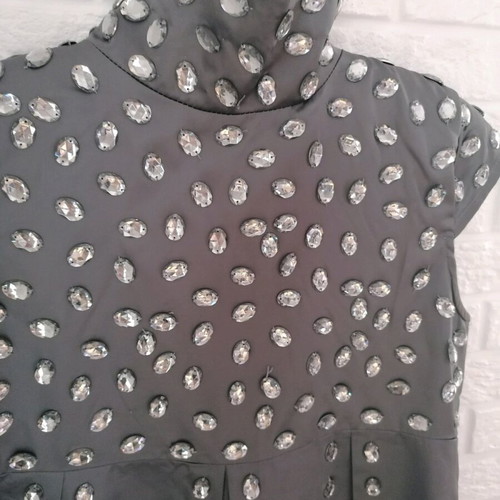 Satin dress gray embroidered with stones like new, size M
