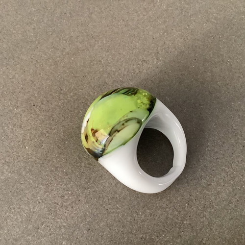 Original Murano Glass ring white-light green new with golden notes