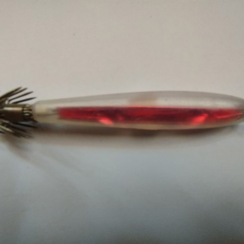 Squid jig new 8cm transparent with red ribbon and two rows of hooks