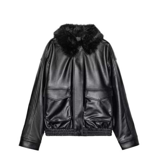 Zara jacket with removable fur collar, black, size M