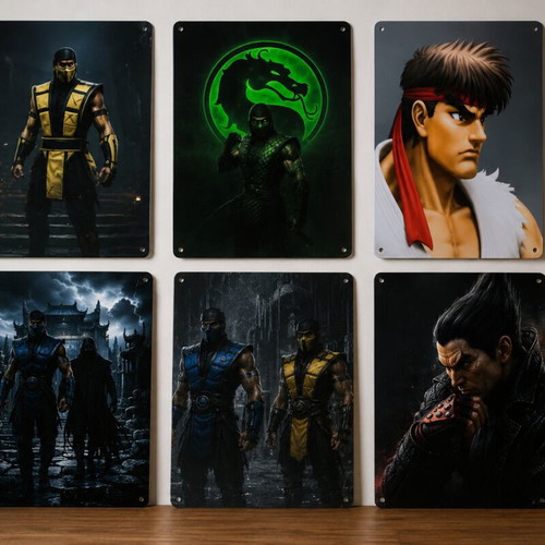 Mortal Kombat Street Fighter Tekken wall signs set of 6 new 30x20 cm