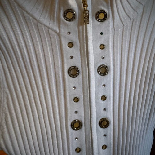 White cardigan with gold details, like new, viscose