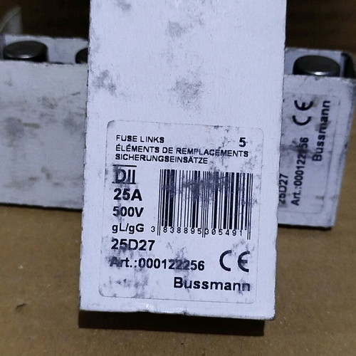 Large gG-gl 25A cartridge fuses new, pack of 10