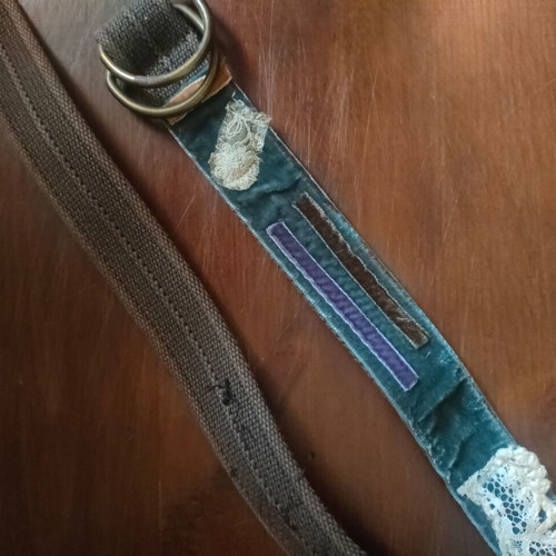 Patchwork fabric belt like new, multicolor, 110cm