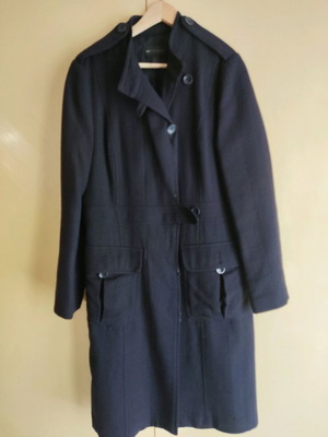Mango long slim coat navy blue size L like new