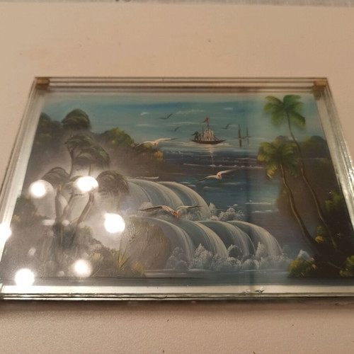 Glass frame hand painted like new, layered design