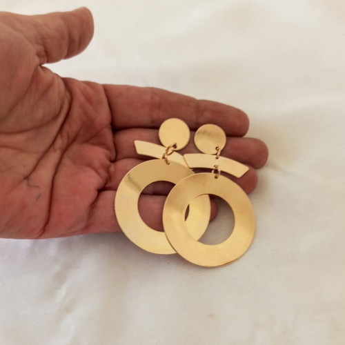 Large Gold Earrings with Geometric Circles Mirror Finish, new