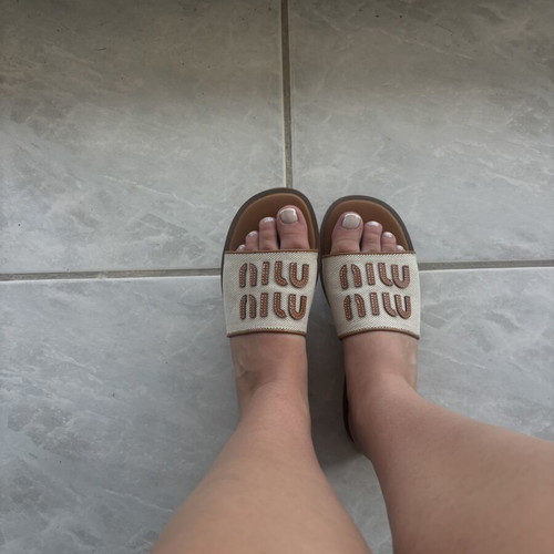Miu Miu logo-appliqué sandals new, size 38, beige and brown