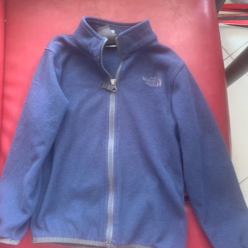 The North Face fleece jacket like new, blue with gray stripes for kids 6-7 years