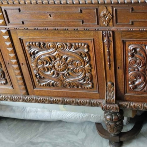 Large carved buffet used, solid oak, 2.5m length