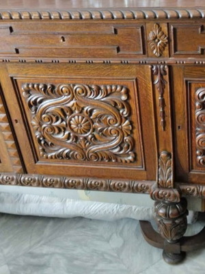 Large carved buffet used, solid oak, 2.5m length