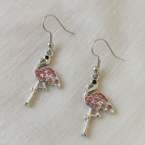 Flamingo Earrings new, silver pink stainless steel