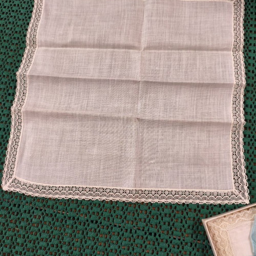 Osman vintage set of six cotton handkerchiefs with lace trim