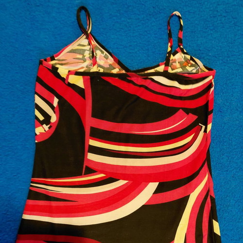 Dress with Spaghetti Straps like new, black and red, asymmetrical ruffle